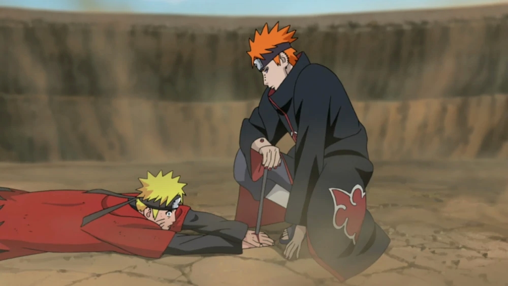 Naruto cloué au sol par Pain