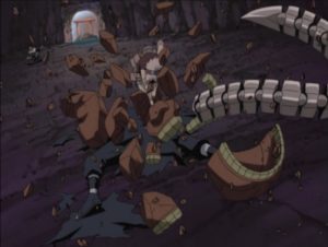 Sakura détruisant la marionnette Hiruko de Sasori