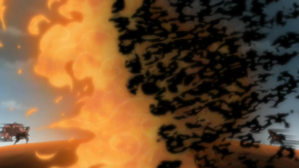 Itachi utilisant Amaterasu sur Sasuke